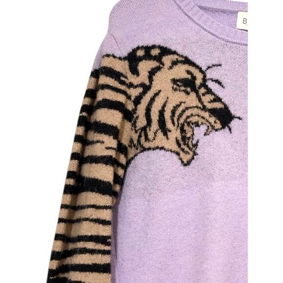 BIBI Large Tiger Cat Graphic Lavender Sweater Animal Print Pullover - Picture 4 of 7